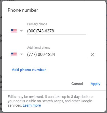 Google checklist phone number